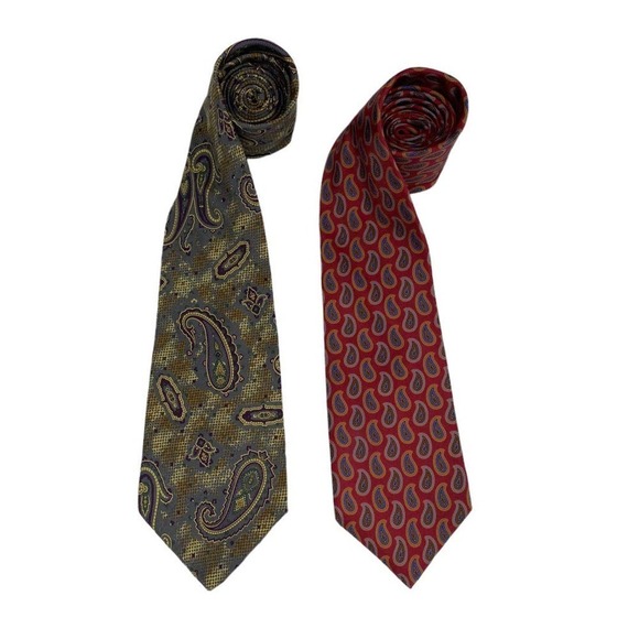 Vintage Liberty of London Lot of 100% Silk Ties Gold Paisley and Red Paisley - Picture 1 of 5